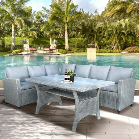 Outdoor Patio Table Tops Top Knobs Patio Dining Table Set Outdoor Furniture PE Rattan Wicker Conversation Set Outdoor Sectional Sofa with Table & Soft Cushions ()
