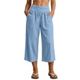 thumbnail image 2 of Capri Pants For Women Fashion Casual Comfortable Cotton Capri Pants Solid Color With Pockets Wide Legs Lounge Pant Summer Capris, 2 of 9