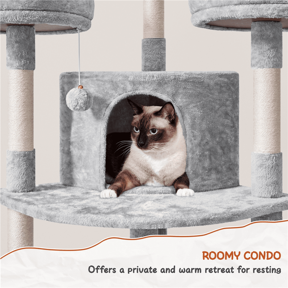 Alden Design 76"H Large Multilevel Cat Tree Tower with Condos and Perches, Light Gray