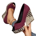 thumbnail image 4 of Miluxas Women's Peep Toe Wedge Heel Pumps, Suede Platform Wedges with Woven Heel, Elegant Peep-Toe Shoes for Work, Party, Wedding, formal & Casual Wear Wine 9.5(43), 4 of 9