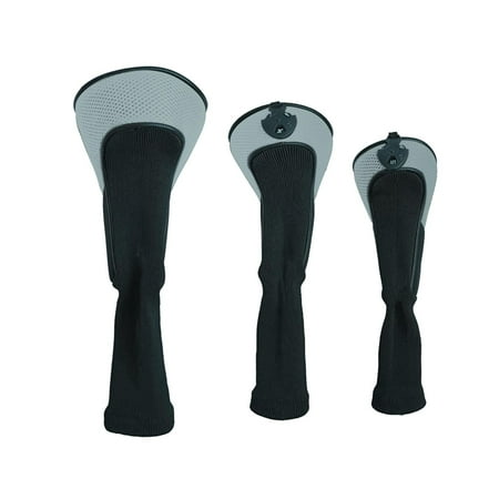3x Mesh Golf Cover with Interchangeable No. Tag, Long Neck Headcover, Protector Sleeve Guard Accessories Gray