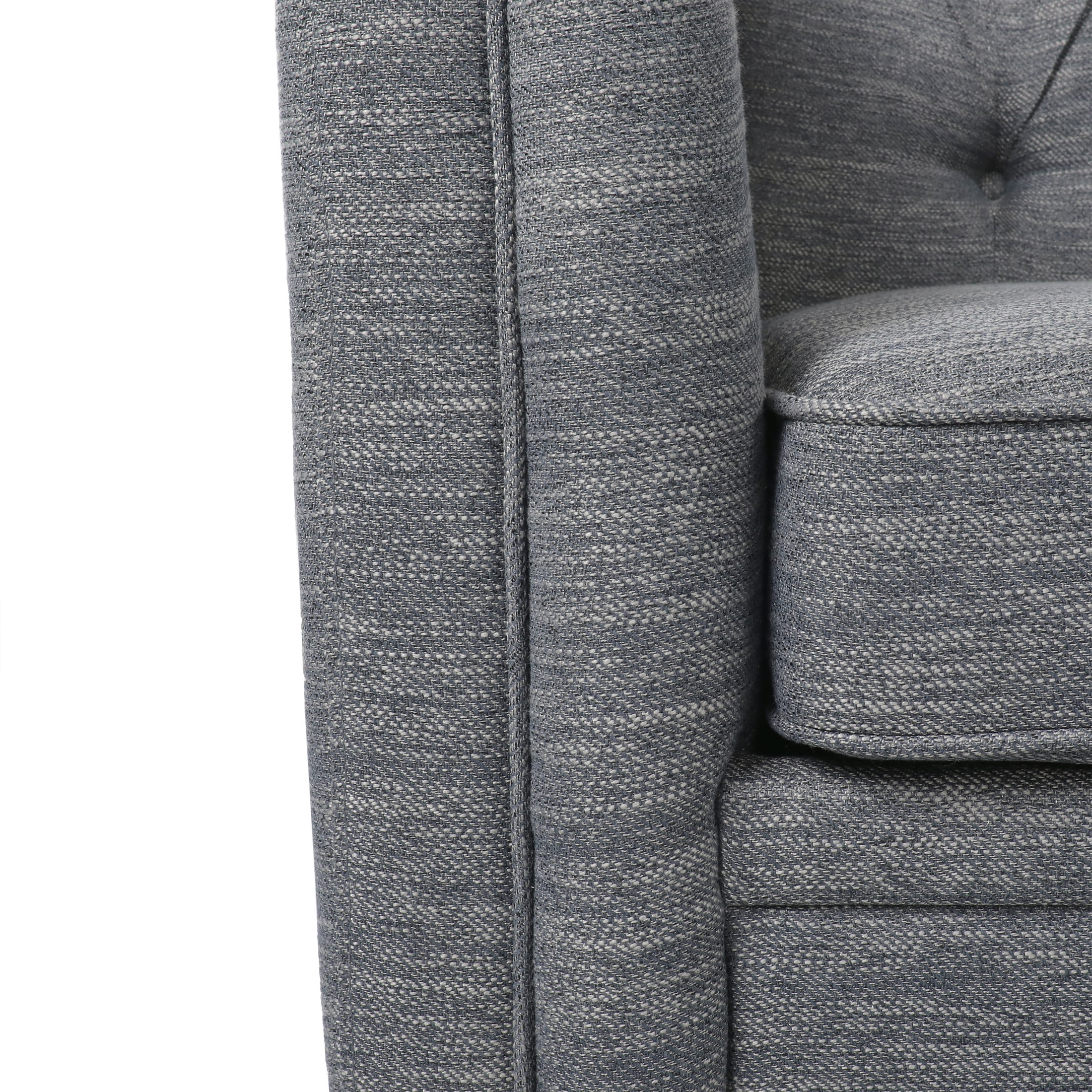 Noble House Brookover Fabric Tufted Loveseat in Charcoal With Espresso Finish