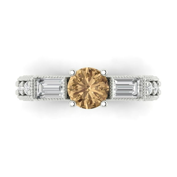 Three-Stone Engagement Ring for Women - 2.33ct Simulated Champagne Diamond in 14K White Gold Promise Ring