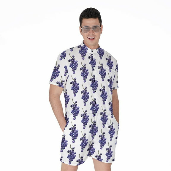 Watercolor Grape Pattern Short Sleeve Men'S Rompers Casual Summer Jumpsuits Outfit