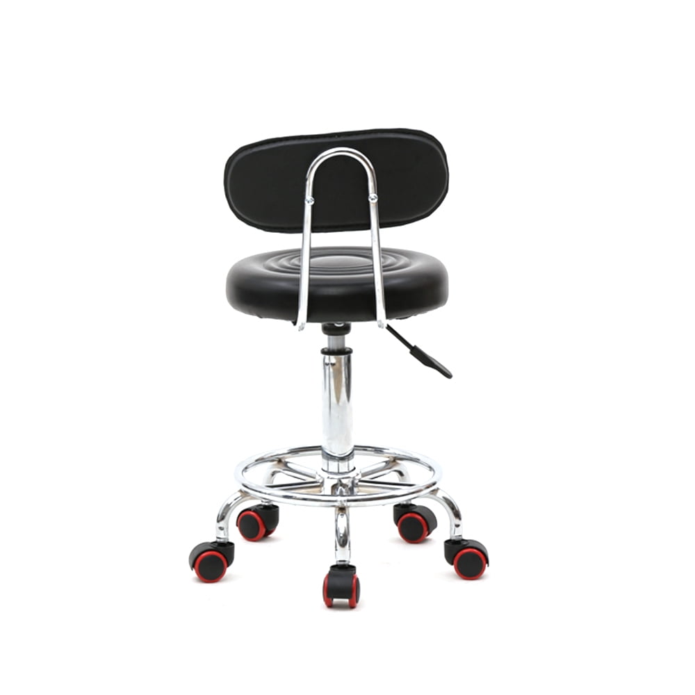 Lowestbest Round Shape Height Adjustable Rolling Stool, Salon Stool with Back and Line, Black