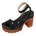 thumbnail image 5 of Rokment Womens Floral Platform Dressy Sandals Boho Beach Casual Open Toe Ankle Strap Chunky Lug Heels Dress Summer Shoes Black Size 6.5, 5 of 7