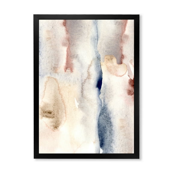 Designart 'Pastel Abstract With Pink Dark Blue and Gray Spots' Modern Framed Art Print