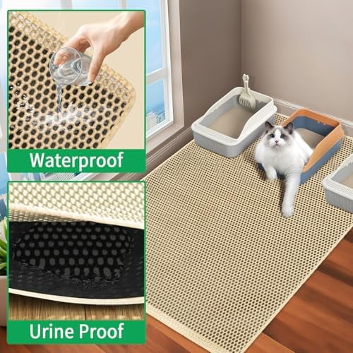 35''X 25'' Large Litter Mat, 2 Layer Cat Litter Mat Litter Trapping Mat,Litter Box Mats for Floor, Cats Litterbox Catcher Rug for Kitty Pet, Waterproof Urine Proof,Non-Slip