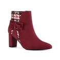 thumbnail image 1 of BLISSFUL STEP Women's Pointed Toe Plaid Block Heels Ankle Boots Burgundy 9, 1 of 7