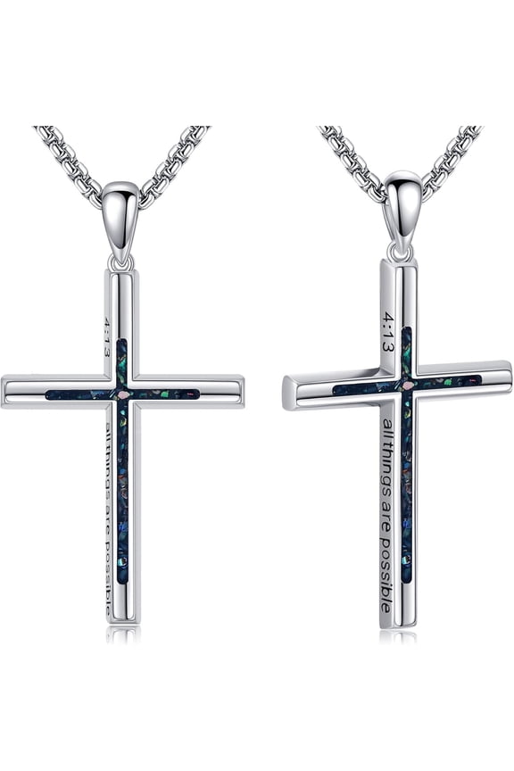 Cross Necklace for Men Sterling Silver Bible Verse Cross Pendant Philippians 4:13 Necklace Christian Jewelry for Husband Brother Women
