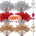 thumbnail image 2 of Bayas artificiales, bayas rojas, doradas y plateadas, ramas de cerezas, estambres, guirnalda floral para Navidad, adorno para fiesta de Año Nuevo, 2 of 5