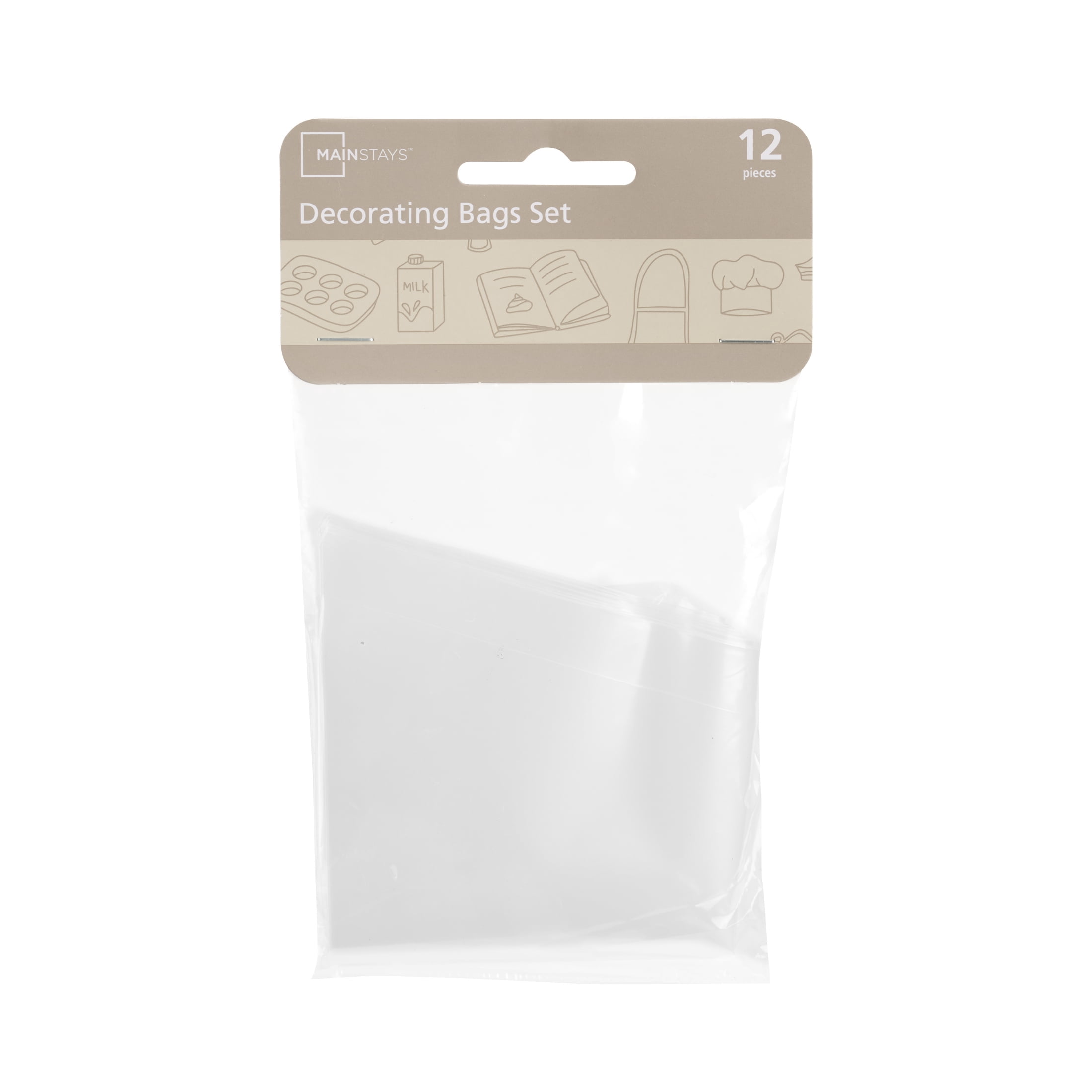Mainstays 12-Piece Clear Disposable Decorating Bags Set, Piping Bags for Cake Decorating, Cookie Icing, Frosting & Dessert Decorating