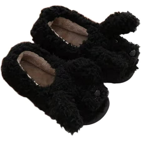 

CoCopeanut Women Cute Teddy Block Heel Slippers Fluffy Fleece Plush Memory Foam Slipper Indoor Outdoor Home Shoes