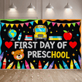 thumbnail image 5 of Colorful Preschool Themed Backdrop Banner with School Bus Globe Apple and Crayons Elements First Day of Preschool Party Decorations Photography Props Classroom Decor Background, 5 of 7