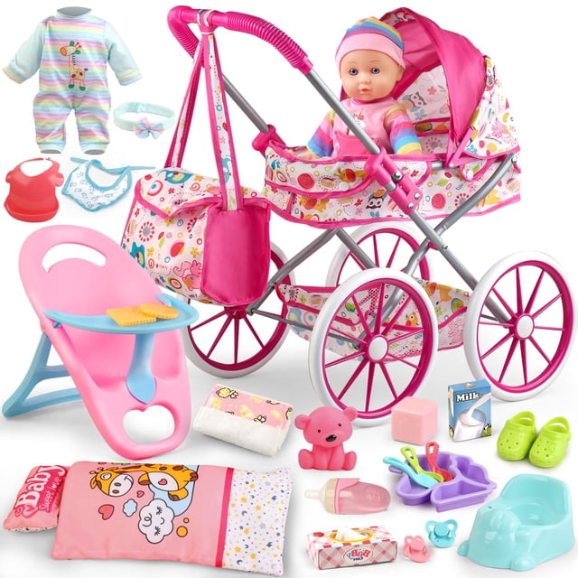 Set de cochecito Baby Doll YIYBM con muñeca de 12,5 pulgadas y accesorios
