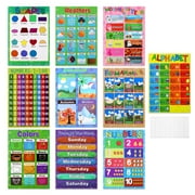STOBOK 10PCS Educational Preschool Posters Charts for Preschoolers Toddlers Classrooms Includes Alphabet Letters Colors Days of the Week Numbers 1-10 Numbers