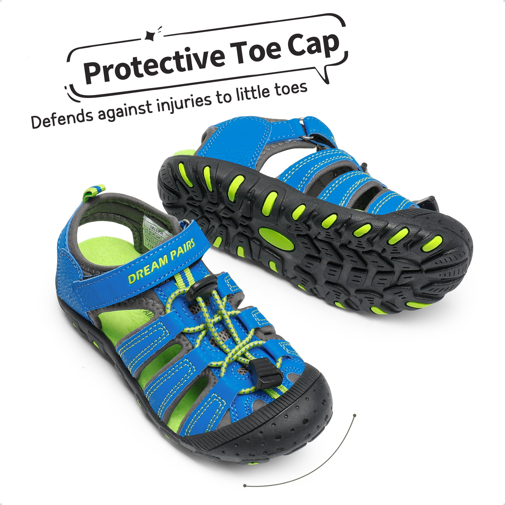 Dream Pairs Unisex Boys Girls Closed-Toe Outdoor Summer Sport Athletic Sandals Toddler/Little Kid/Big Kid 181105K ROYAL/BLUE/GREEN Size 9