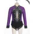 thumbnail image 3 of ranrann Kids Girls Long Sleeve Ballet Leotards Dance Unitards Tumbling Color Block Rhinestone Purple 14, 3 of 7