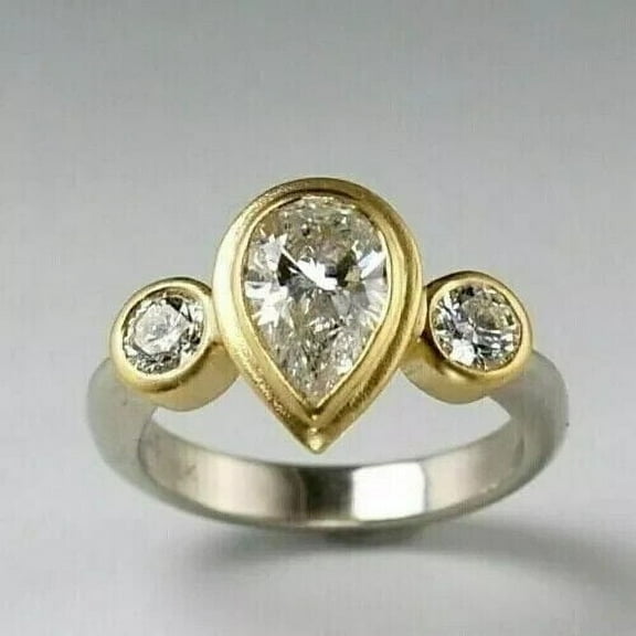 3Ct Pear Cut Lab Created Diamond Bezel Three-Stone Ring In 14K White Gold Plated 925 Silver For Her