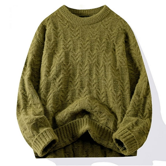 Aueoeo Cute Sweaters, Soft Comfy Mens Casual Solid Color Long Sleeve Round-Neck Sweater Fall Winter Knitwear