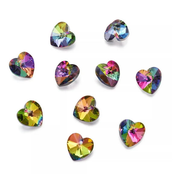 U8MO 200pcs Colorful Electroplated Glass Heart Pendants Faceted Mini Charms 14x14mm