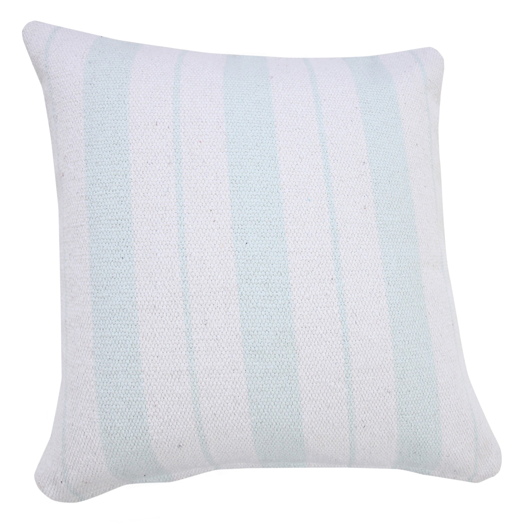 Laddha Home Designs Handwoven Geometric Striped Cotton Throw Pillow Cover - 20" - Sky Blue and White
