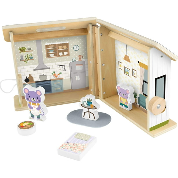 Fisher-Price Juguete Preescolar Casa de Juegos de Madera para Llevar, Casa de Muñecas para Niños Mayores de 3 Años