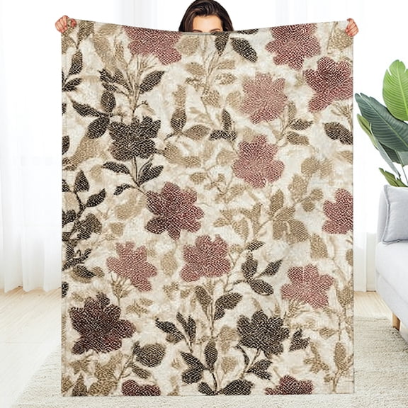 Creowell Floral Pattern Lace Flannel Blanket - All-Season Comfort 30*40in