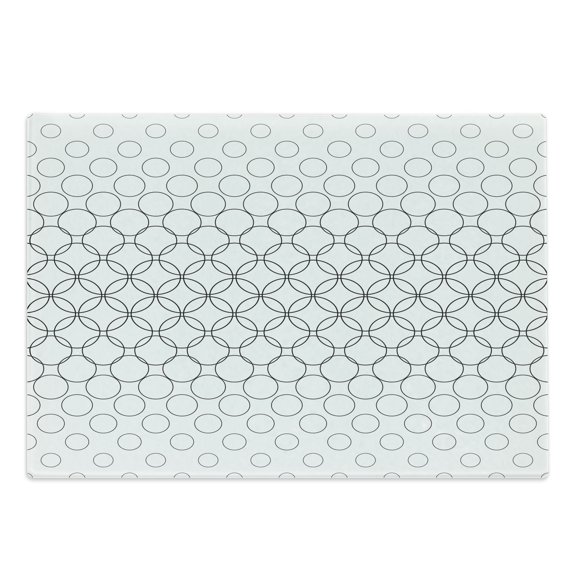 Geometric Circle Cutting Board, Various Overlapping Inner Oval Motifs Retro Style Print, Decorative Tempered Glass Cutting and Serving Board, Large Size, Black White, by Ambesonne