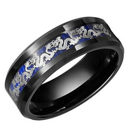 Wedding Ring Men Women 8mm Black Tungsten Wedding Band Silver Dragon Inlay