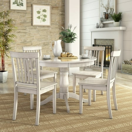 Antique Table And Chairs Lexington 5-Piece Dining Set with Round Table and 4 Mission Back Chairs, Antique White ()