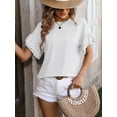 thumbnail image 7 of Spring And Summer New Solid Color Round Neck Lotus Leaf Sleeve Short-sleeved T-shirt Tops For Women, 7 of 7