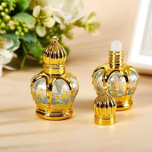 Glass Essential Oil Roller Bottle Gold Crown Shape Perfume Empty Bottle