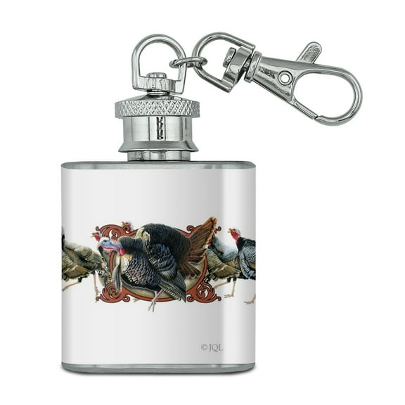 Wildlife Deco Turkeys Stainless Steel 1oz Mini Flask Key Chain