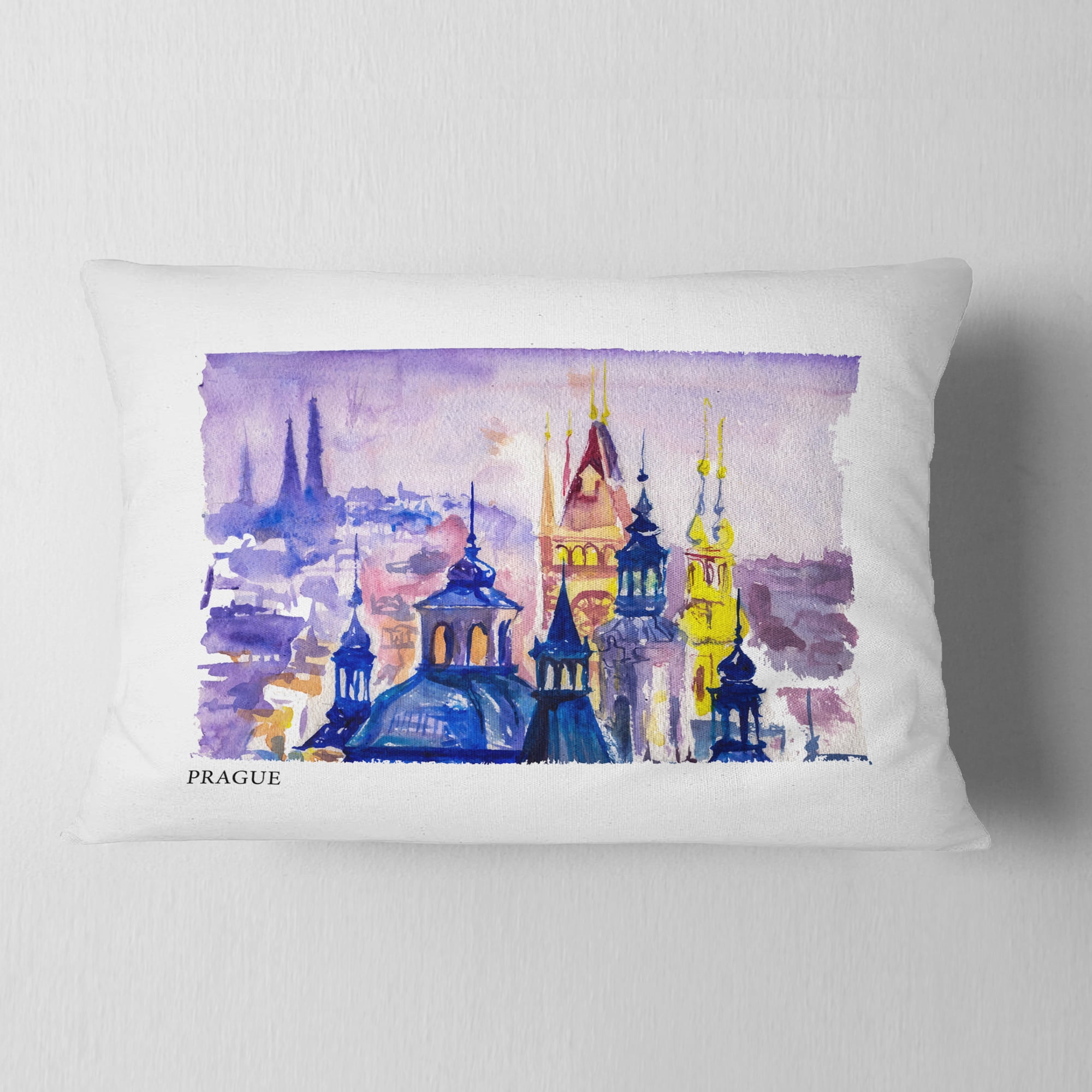 Designart Prague Vector Illustration - Cityscape Painting Throw Pillow - 12x20