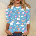 thumbnail image 2 of lcziwo Birthday Gifts Oversized Sweaters for Women 2025 Easter Eggs Graphic Tees Shirt Casual Crew Neck 3/4 Length Sleeve Tops Cotton Pullover Blouse Multicolor L, 2 of 6