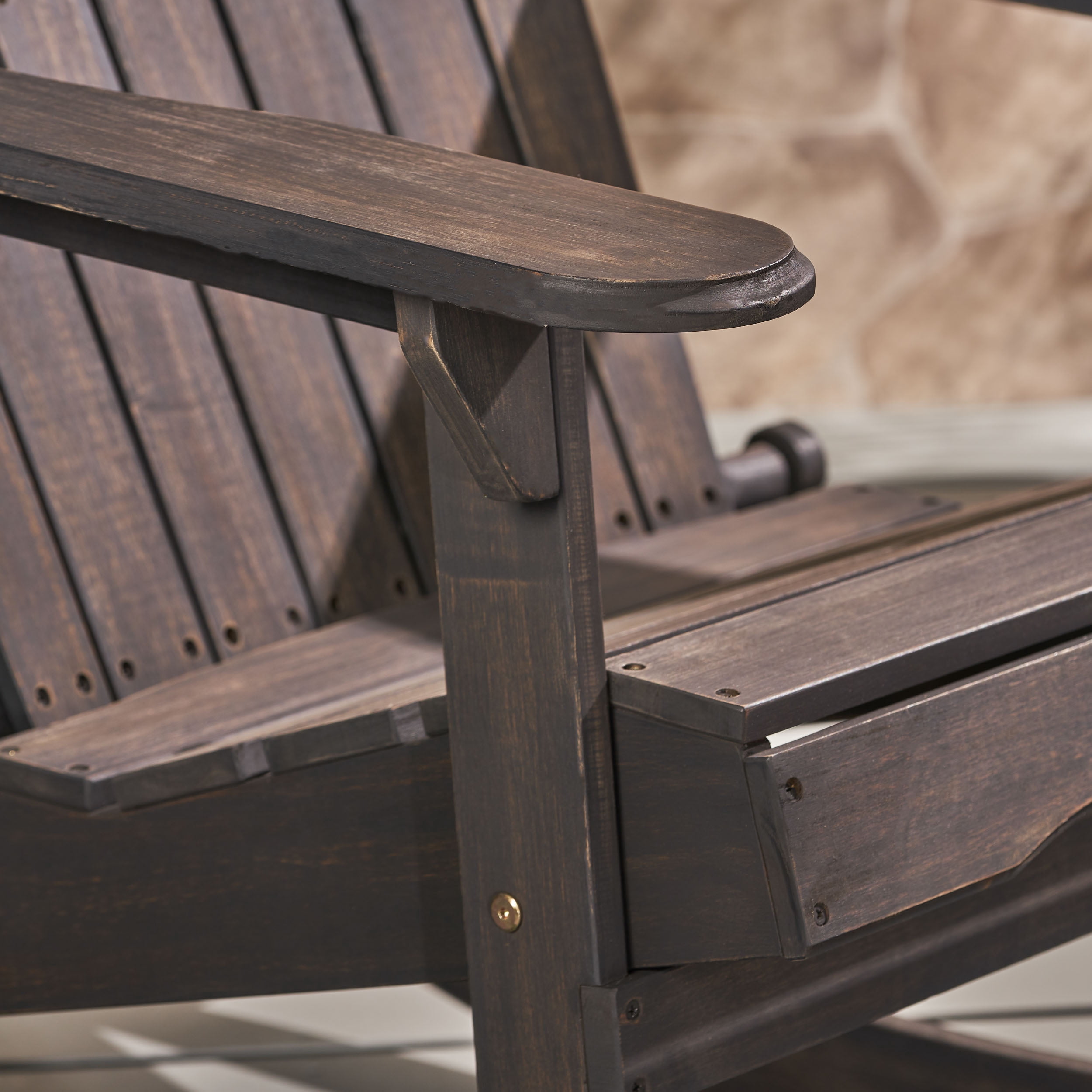 Noble House Outdoor Acacia Wood Adirondack Chairs - Set of 2, Dark Grey