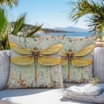 thumbnail image 4 of Modern Oil Painting Outdoor Pillow Covers Pack of 2 Retro Yellow Dragonfly Waterproof Throw Pillow Covers Decorative Cushion Cases for Patio Garden Tent Balcony Couch 16x16 inch, 4 of 8