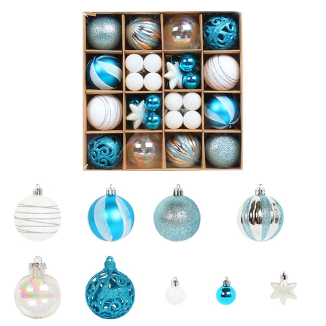 Juego de Adornos para Bolas de Navidad, 42 Pzas, Decoraciones para Árboles de Navidad, Bola Interior Azul y Plateada de 2,4"