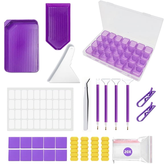 Qianfeng 46 Pcs DIY Diamond Painting Tools and Accessories Kits with 1 Pcs 28 Gird Storage Box
