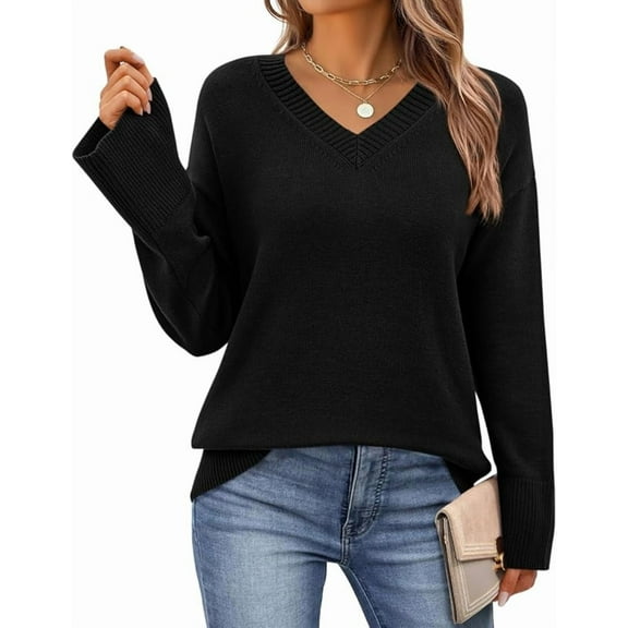 PRETTYGARDEN Womens V Neck Sweaters Fall Trendy Casual Long Sleeve Oversized Cozy Pullover Sweater Lightweight Knit Tops
