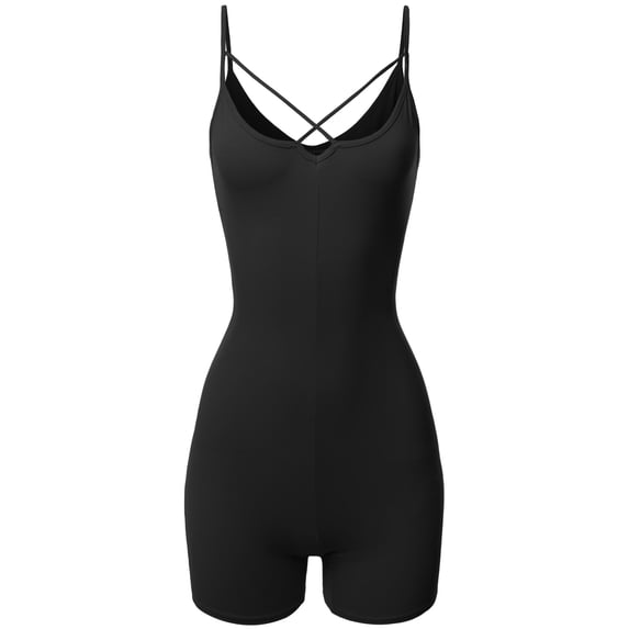 FashionOutfit Women's Front Cross Strap Cami Jersey Cotton Spandex Bodysuit