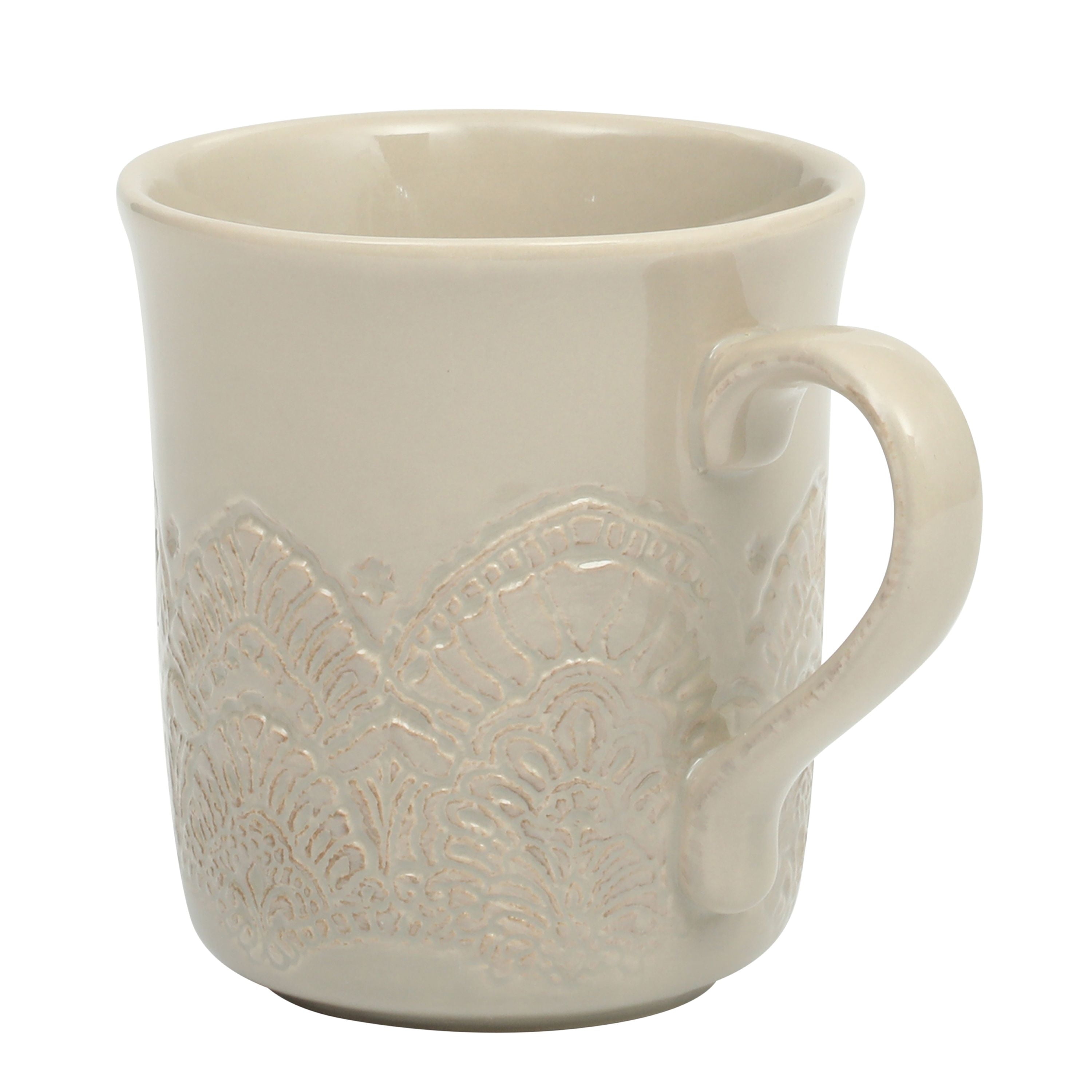 The Pioneer Woman Vintage Lace Ceramic Mug Set, Taupe, 4-Pack