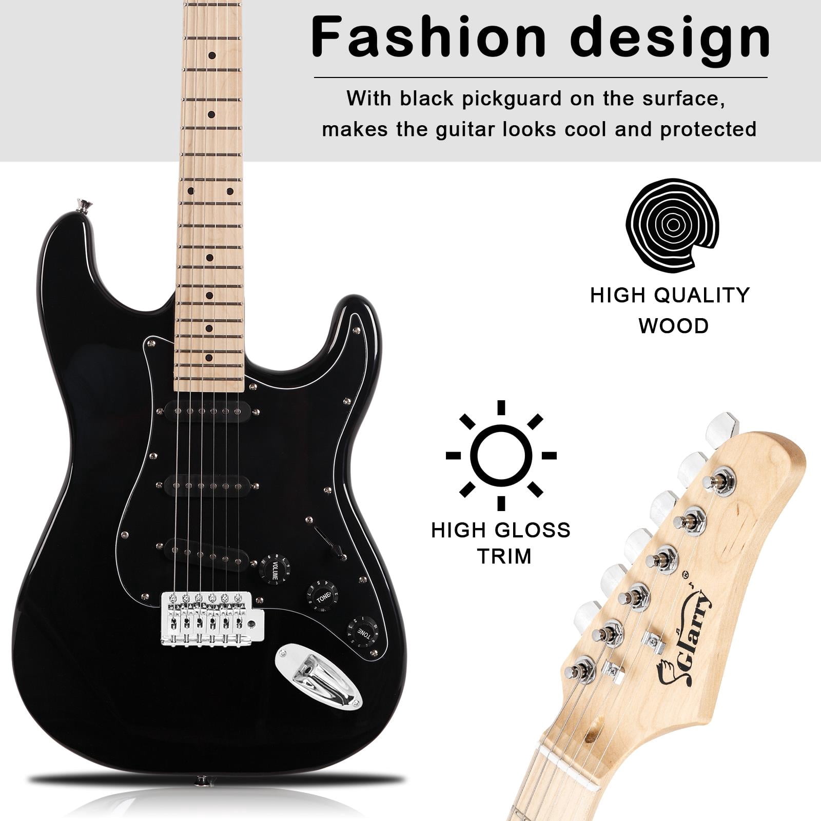Glarry Full Size Electric Guitar for Beginner with 20W Amplifier, Black