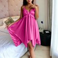 thumbnail image 5 of FDGIU Women's 2026 Summer Spaghetti Strap V‑Neck Satin Nightgown, Lace Trim Bow Front Irregular Hem Sleeveless Sleep Dress for Loungewear, 5 of 7