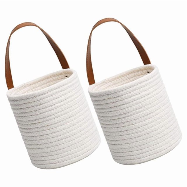 2 Cestas de Mimbre para Colgar en la Pared, de Tela de Algodón, para Decoración del Hogar con Flores.
