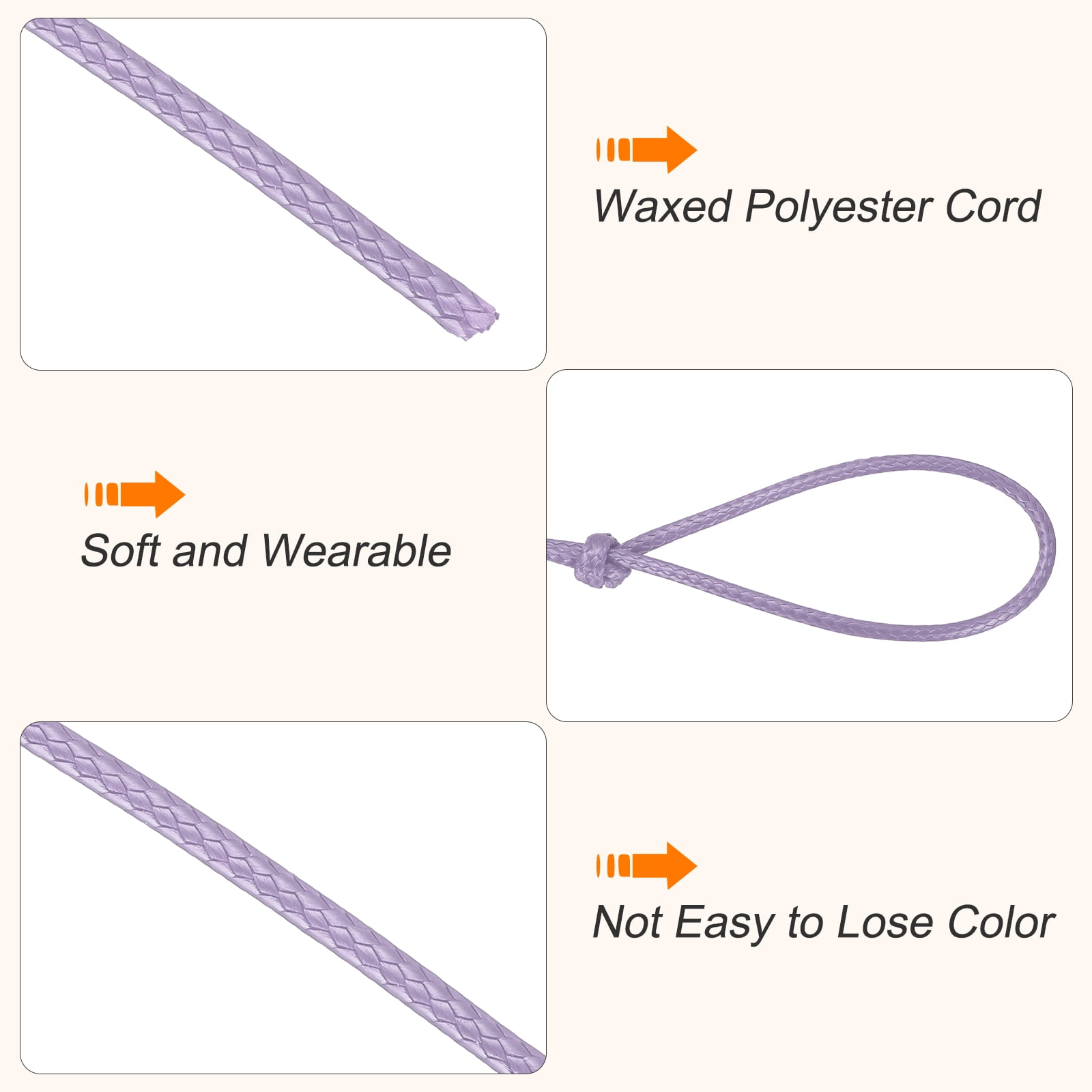 Waxed Cord 3.5mm Waxed Thread 44 Yard Wax String Leather Cord for Bracelet Making, Necklaces, Beading, Jewelry Making and DIY Crafts(Light Purple)