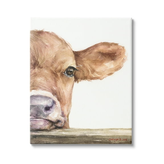 Stupell Industries Baby Calf Cow Resting Head Up-Close Rural Painting Gallery Wrapped Canvas Print Wall Art, Design by George Dyachenko