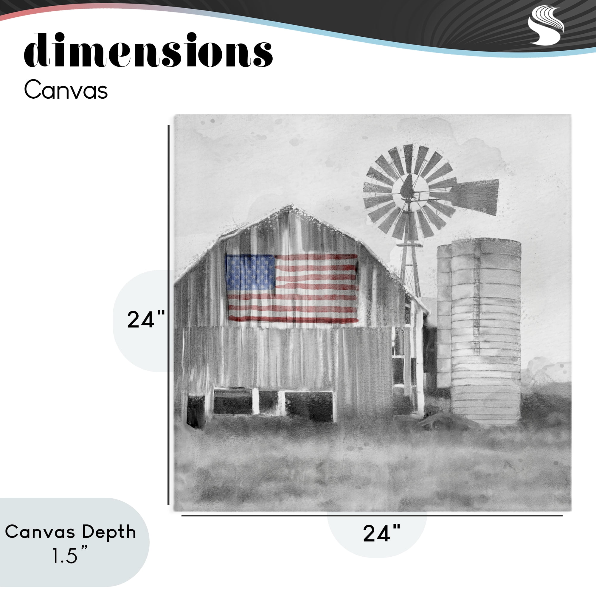 Stupell Industries Grandfather's Barn with Flag Canvas Wall Art, design by Kim Allen