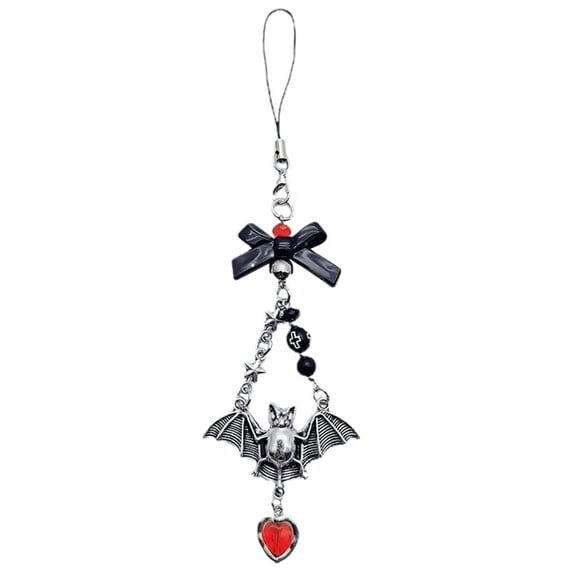 Gothic Cross Bat Phone Charm Beaded Keychain Short Anti Lost Rope for Women Men Halloween Gift Aesthetic Accessories